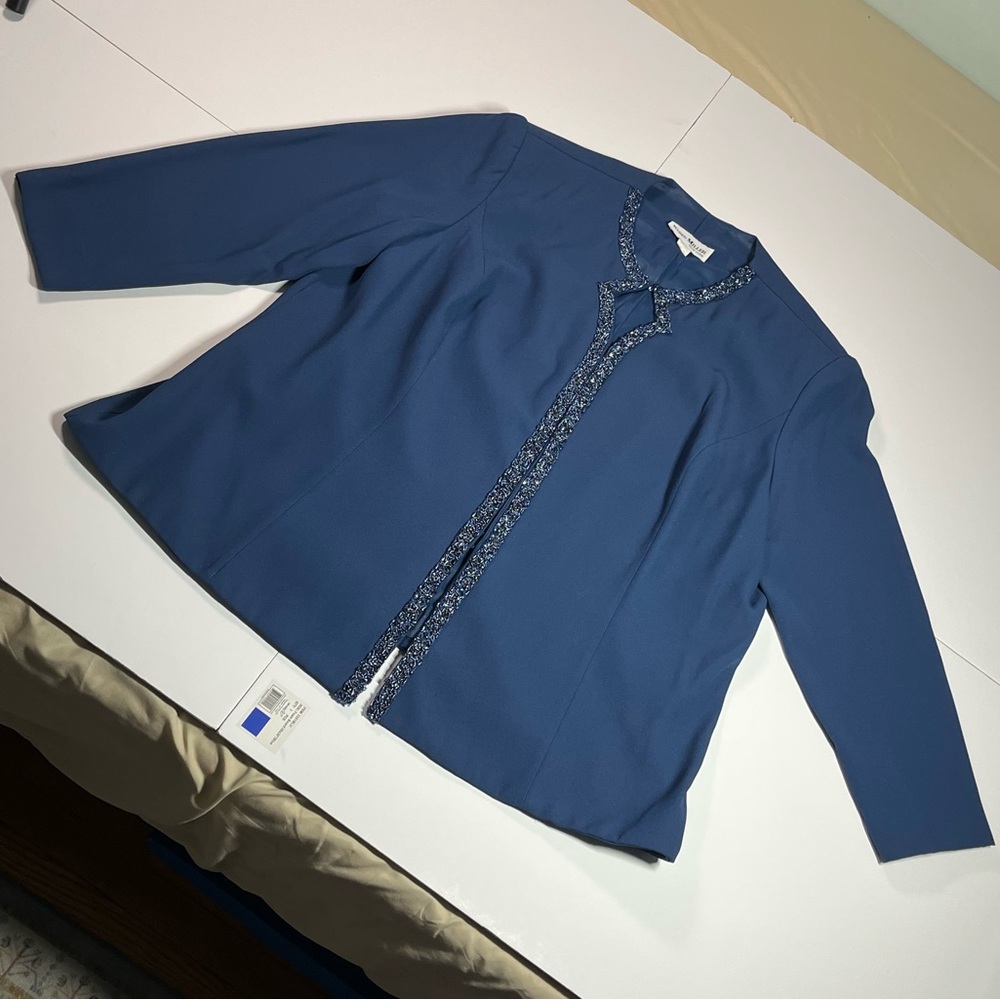Vtg Karen Miller NY Women’s Size 20 Beaded Trim Jacket Blue Evening Formal Top